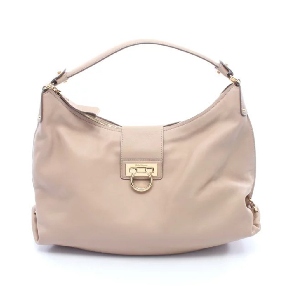 Salvatore Ferragamo Gancini Shoulder Bag Leather Beige Cream